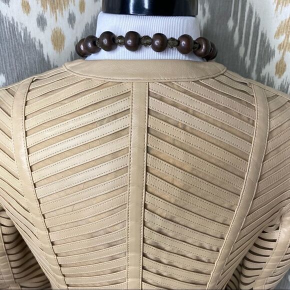 Ralph Lauren 2015 Resort Sandstone Beige Chevron Lamb Leather Zip Front Jacket - Picture 6 of 16